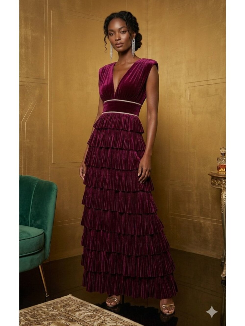 Bronx & Banco Burgundy Velvet Flared Maxi Dress size M US 6 Formal Semi-Formal - Picture 2 of 11